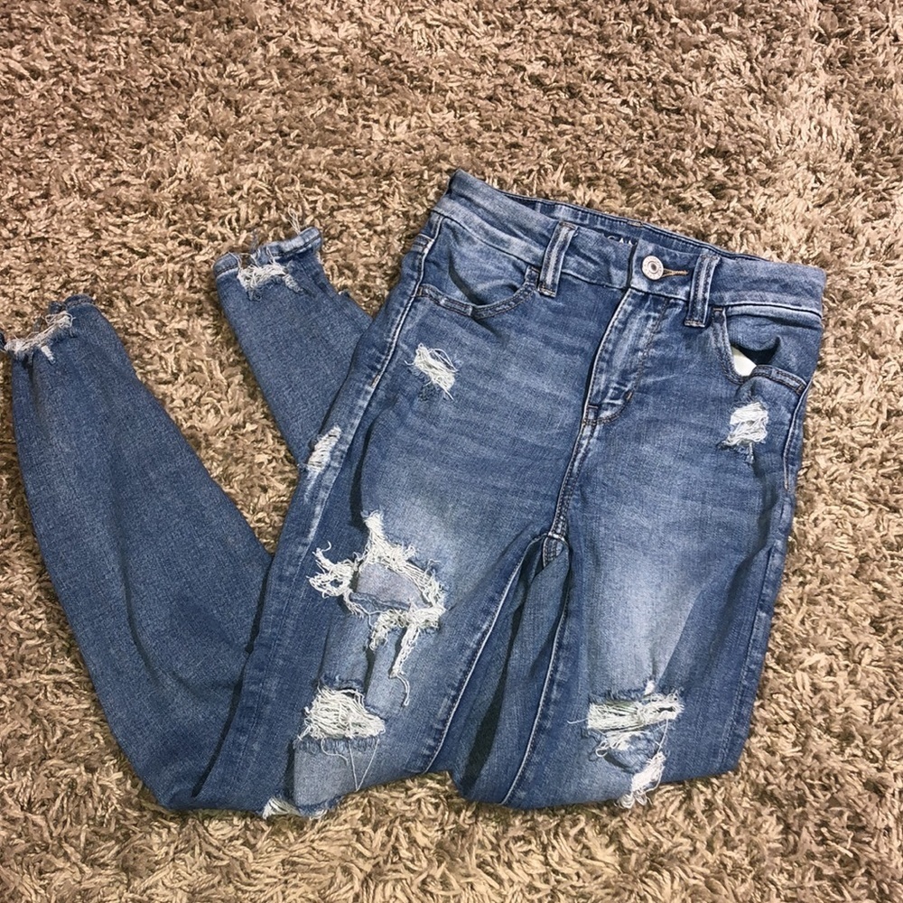 American Eagle curvy high rise Jeggings distressed  jeans 0 next level stretch‌